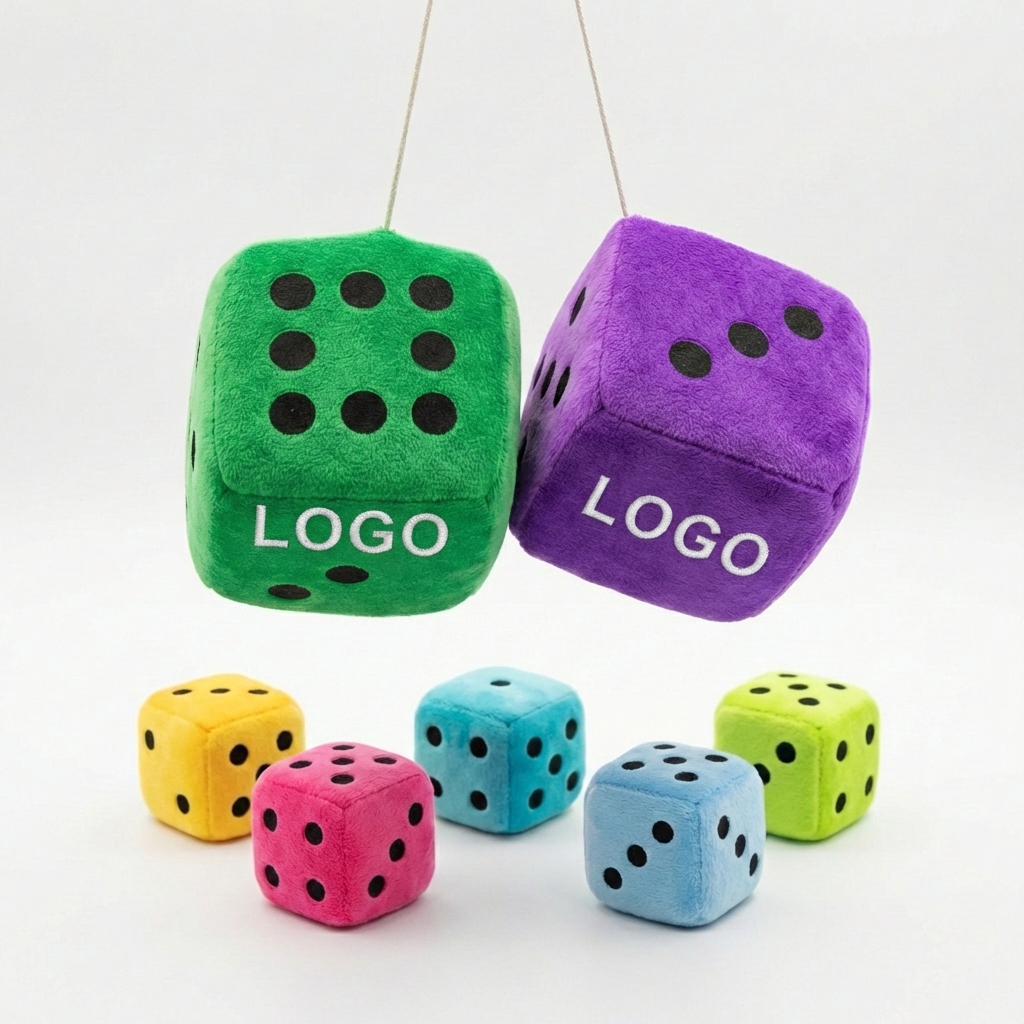 Soft Plush Retro Dice Car Hanging Ornament with Branding Surface