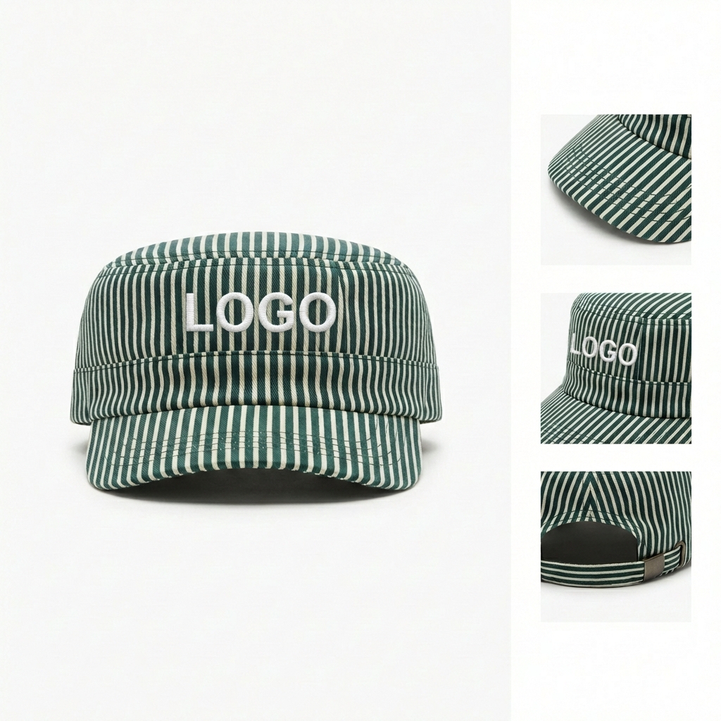 Striped Hickory Engineer Cap - Flat Top Promotional Hat