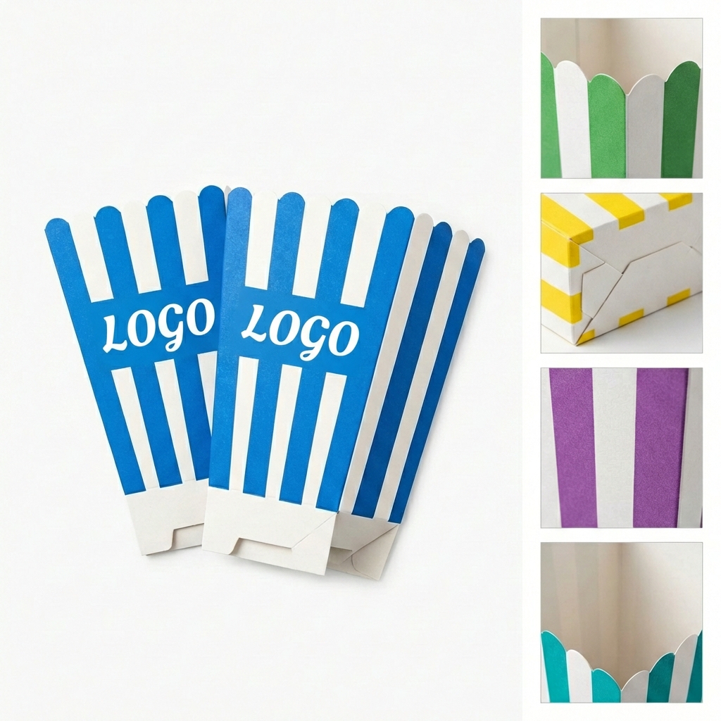 Multi-Colored Striped Paper Popcorn and Snack Favor Boxes