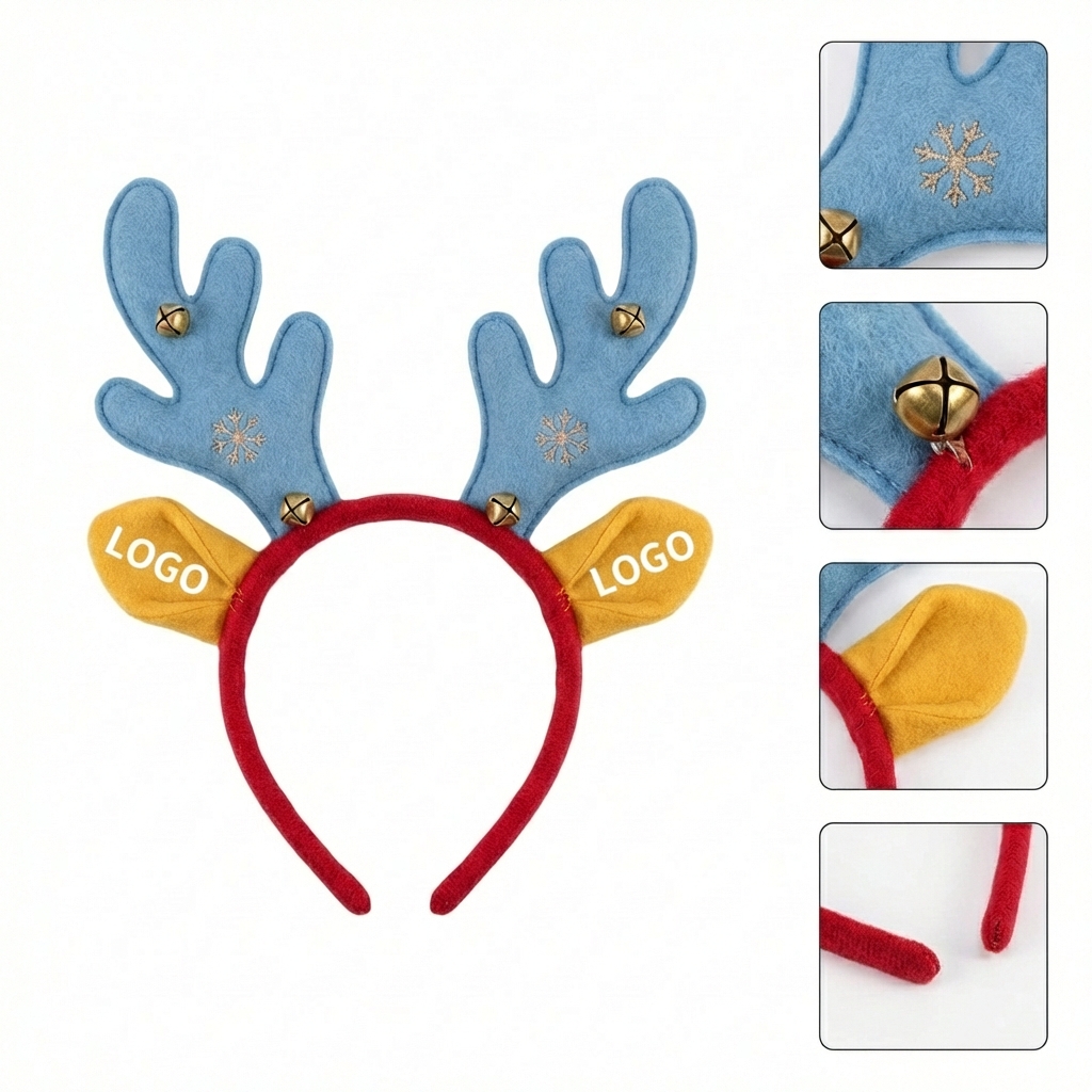 Holiday Reindeer Antler Headband with Decorative Bells